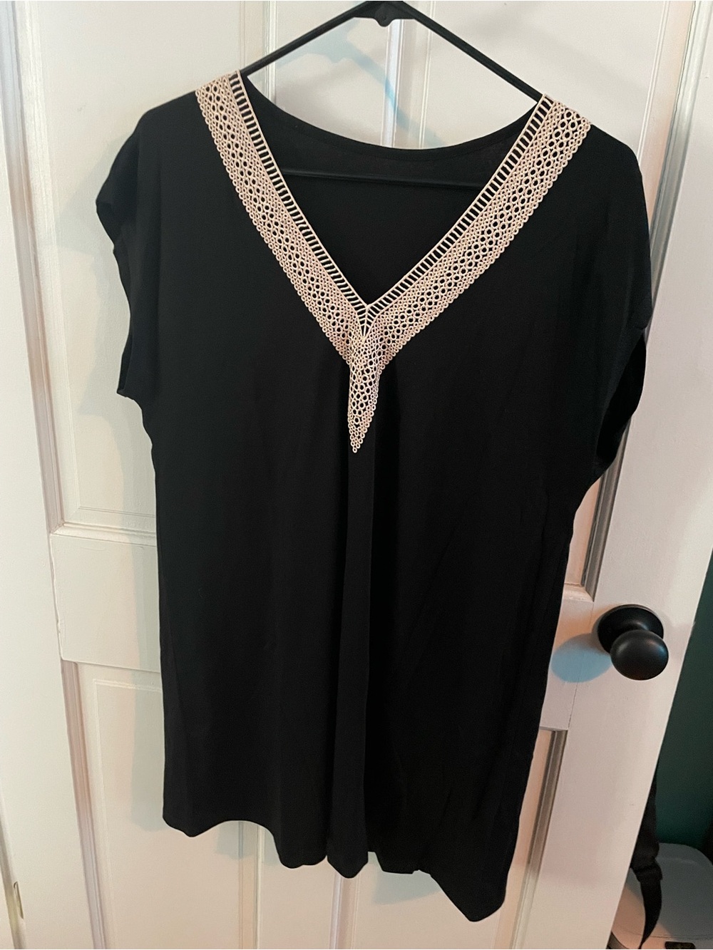 Black V-Neck Crochet Trim Women's Top